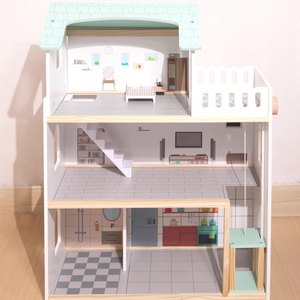 Casa de juegos de imitación de madera de tres capas para niños, juego de muebles para <span class=keywords><strong>dormitorio</strong></span> y sala de estar, casa de muñecas de madera para niñas - Product Image 6