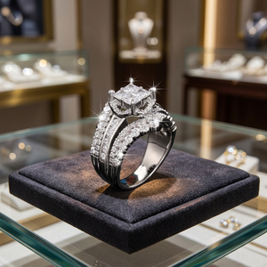 KIVORA'S Princess Cut moissanite Cluster <b>Ring</b> <b>Set</b> <b>Gold</b> Plated Copper Women <b>Rings</b> for Party Wedding Gift - Product Image 4