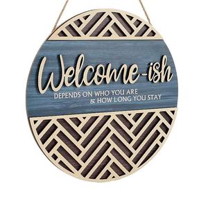 Décoration de plaque murale 3d en bois de bienvenue rustique et créative Welcome Hanging Sign Plaque Décoration pour porte d'entrée Ferme Porche ou Entrée - Product Image 1
