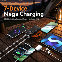 Batteries externes d'extérieur 50000 mAh avec 4 câbles intégrés, lampe torche à charge rapide PD 22,5 W, chargeur portable avec poignée