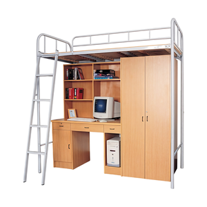Заводская стальная металлическая двухъярусная кровать-ЛОФТ для школьных кроватей с гардеробом и кабинетными столами - Product Image 6