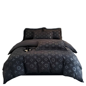 Nouvel ensemble de literie 4 pièces noir 2025 en coton lavé brossé, résistant à l'eau, moderne et minimaliste : draps, <span class=keywords><strong>housse</strong></span> de couette et drap-<span class=keywords><strong>housse</strong></span> - Product Image 5
