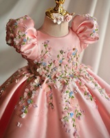 Robe de demoiselle d'honneur en satin pour mariage, robe de princesse florale personnalisée, cadeau d'anniversaire pour enfants, première communion