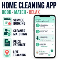 Aplicación de Servicio de Limpieza para el Hogar, Desarrollo de Aplicaciones para iOS y Android con Reserva de Servicios y Emparejamiento de Limpiadores, LionCreate