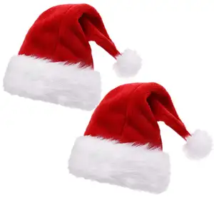 Wowei หมวกกำมะหยี่สำหรับผู้ใหญ่, หมวกคริสต์มาสผ้ากำมะหยี่ซับในสองชั้นใส่สบายสำหรับซานต้าถักหมวกคริสต์มาส