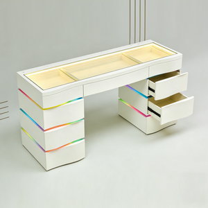 <span class=keywords><strong>Comò</strong></span> Integrato Multifunzionale in MDF <span class=keywords><strong>Bianco</strong></span> Lucido/<span class=keywords><strong>Opaco</strong></span> con Illuminazione LED e Dettagli Vivaci - Product Image 2