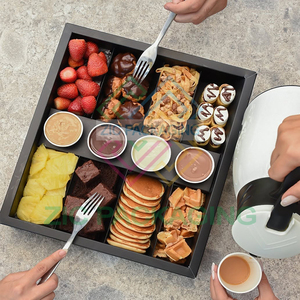 Logotipo personalizado Impresión de grado alimenticio Galletas de papel negro Waffles Caja de inmersión de <span class=keywords><strong>chocolate</strong></span> con inserto de compartimentos - Product Image 6