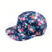 Gorra de 5 Paneles con Estampado Floral y Letras, Estilo Deportivo Vintage, Unisex, con Visera Plana, Cierre a Presión, Ideal para Actividades al Aire Libre, Running y Camping
