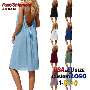 <span class=keywords><strong>Abito</strong></span> Estivo da <span class=keywords><strong>Donna</strong></span> con Spalline Sottili, in Seta Goffrata Effetto Ghiaccio, con Schiena Aperta e Laccetti, Vestito Casual Tinta Unita per Vacanze al Mare, Commercio all'Ingrosso - Product Image 1