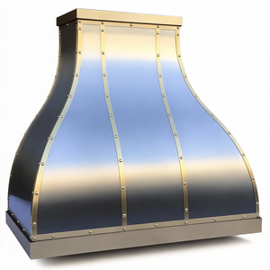 <span class=keywords><strong>Hotte</strong></span> de cuisine électrique murale en acier inoxydable de 48 pouces, forme cloche, sur mesure, avec rivets en laiton, finition brossée, style campagne française pour hôtel - Product Image 3