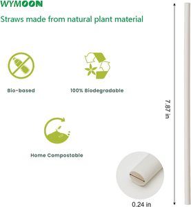 Pajitas Biodegradables y Compostables Ecológicas Desechables para Bebidas, 200 Unidades, 7.87 Pulgadas, Duraderas para Bebidas Calientes/Frías - Product Image 5