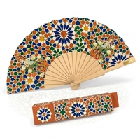 Éventail pliant en bois imprimé sur mesure, motif géométrique islamique arabesque, souvenir d'art du Moyen-Orient pour événement ou cadeau