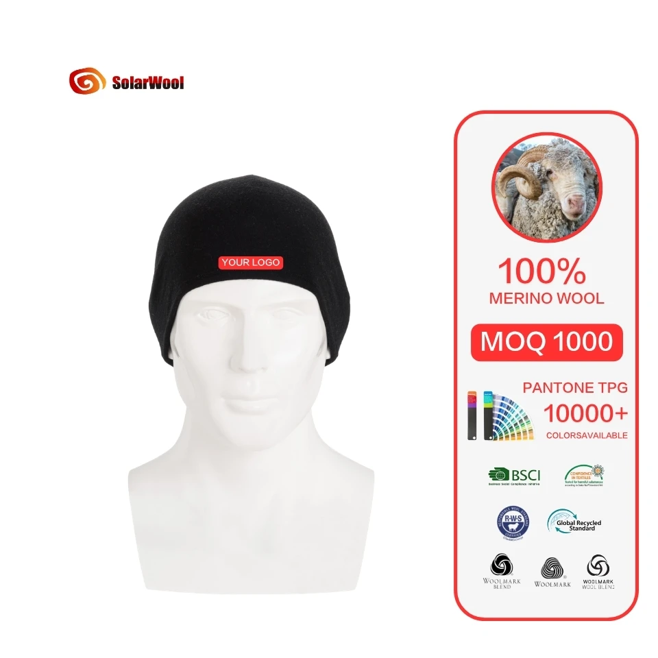 Solarwool Winter Wholesale Custom High Quality Warm Soft Rib Knitted Cashmere Merino Wool Beanie