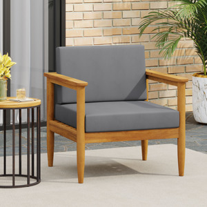 Chaise d'appoint moderne de luxe pour l'extérieur avec pieds en teck naturel et coussin pour salle à manger - Product Image 4