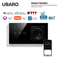 Interrupteur intelligent UBARO en verre trempé 1 voie avec prise WiFi EU et moniteur de puissance pour contrôle à distance par application et commande vocale IP20