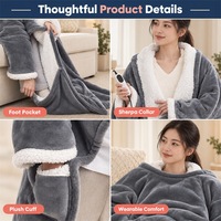 Robe longue chauffante portable en flanelle douce et chaude, doublée de sherpa, gris et blanc, avec chauffage électrique, rangement suspendu, style moderne