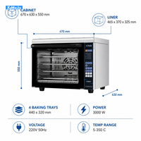 Horno Comercial de Circulación de Aire Caliente, Horno Plano Combinado, Acero Inoxidable 304, 4 Niveles, Pantalla LCD, Equipo de Horneado