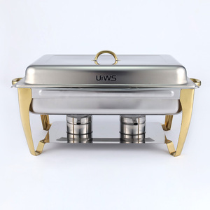 UIWS Réchaud à buffet en acier inoxydable doré de 11 L, alimenté à l'alcool, pour événements de restauration et réceptions de mariage - Product Image 1
