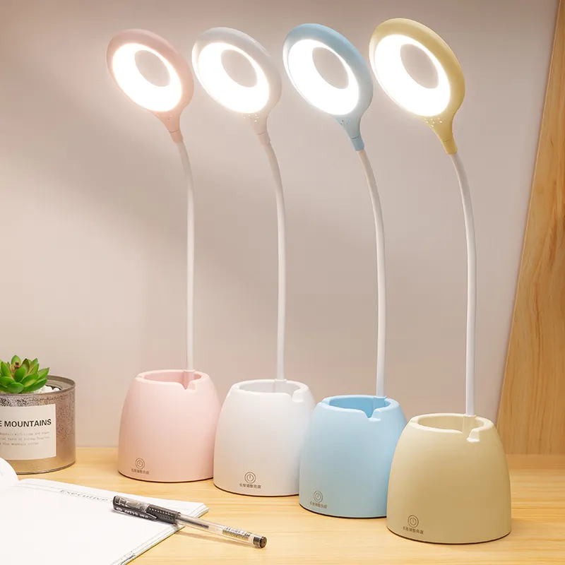 Usb Rechargeable Desk Lamp Stepless Dimming Led Table Lamp Flexible Gooseneck Study Lamp With Pen Holder