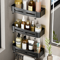Étagère de salle de bain murale autocollante en plastique et bois, série Magic Sticker, sans perçage
