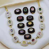Ensemble de bijoux collier et bracelet avec pendentif en zircon de couleur pierre naturelle, perle ovale à grand trou, pour femmes, fournitures DIY