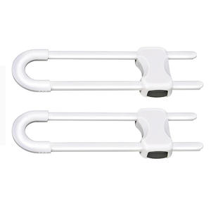 U-Shaped Child Safety Latch White Plastic Cabinet <b>Lock</b> Round Metal Handle Home Installation - Product Image 3