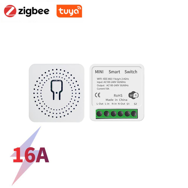 WholesaleTuya 16A Mini Smart Switch 2 Way Control Wireless Zigbee Light Breaker DIY Relay Module for Alexa Google