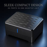 Station de charge USB-C 150W à 30 ports, chargeur multi-ports de bureau avec distribution intelligente de l'alimentation pour salle de classe, bureau, école
