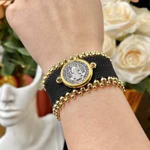 Brass Beads Cross Saint Benedict Religion Wrap <b>Bracelet</b> Handmade Woven <b>Trendy</b> Women's Party - Product Image 4