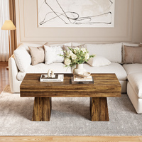 Table basse rectangulaire style ferme, en noyer brun, avec base épaisse, table d'appoint basse pour salon, appartement, mobilier de maison