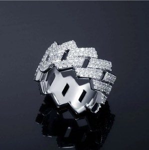 Bague pour homme à 2 rangs style Cuban Link, Moissanite couleur D, en argent sterling 925, style Hip Hop Bling, passe le testeur de diamant, certifié GRA - Product Image 3