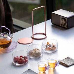 Glass Portable Tea And Snack Box Cylinder With Lid <b>Stackable</b> Three Tier For Travel And Household Use - Product Image 4