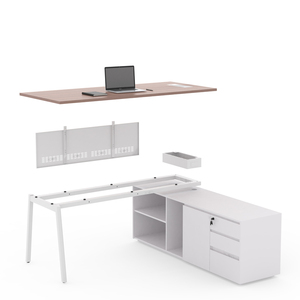 Muebles de Oficina Modernos para <span class=keywords><strong>Director</strong></span>, Mesa de Gerente con Cajonera Lateral, Escritorio Ejecutivo en Forma de L Blanco - Product Image 3