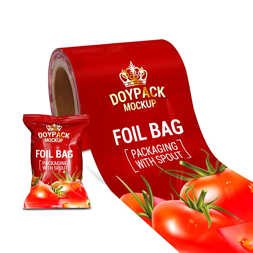 food packaging film for ketchup sachets plastic tomato sauce ketchup sachet film roll forketchup sachet packing machine