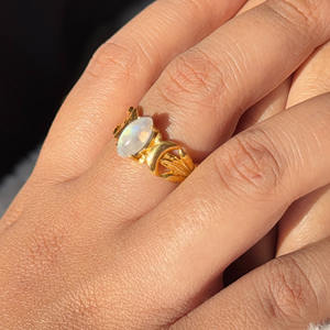 Anillo Marquise de Piedra Lunar Arcoíris, Plata de Ley 925, Chapado en Oro, Gema Hecha a Mano, Joyería Boho, Anillo de Compromiso para Mujer, Moku - Product Image 5