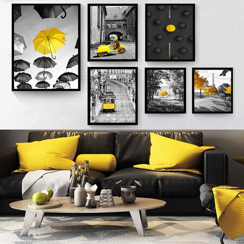 写真ヨーロッパの風景写真家の装飾北欧のキャンバス絵画壁アートリビングルームのための黄色のスタイルの風景ポスター