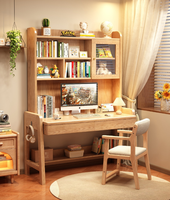 Bureau d'étude en bois massif avec huche et armoire à porte vitrée, bureau d'écriture ergonomique réglable en hauteur pour enfants, vente en gros pour chambre à coucher