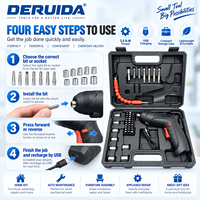 Kit de tournevis électrique sans fil DERUIDA, rechargeable, OEM, avec embouts, douilles et tige flexible