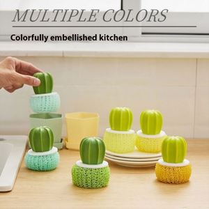 Cepillos de limpieza para el hogar y cocina con mango de bola de hadas, bola de limpieza nano, cambio de color degradado, de plástico, aptos para lavavajillas, para macetas - Product Image 2