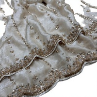 Grand Sari Moderne en Soie et Velours pour Fêtes, avec Perles Dorées, Paillettes et Broderies Cutdana, Blouse Cousue à la Main, Prêt-à-porter Été/Hiver Indien