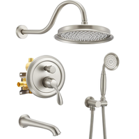 Ensemble de système de douche thermostatique en laiton poli avec pomme de douche pluie et douchette à main, système de douche/baignoire à poignée unique