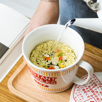 Bol à nouilles instantanées en céramique de style japonais avec couvercle et poignée, compatible micro-ondes, grande capacité, tasse à soupe ramen