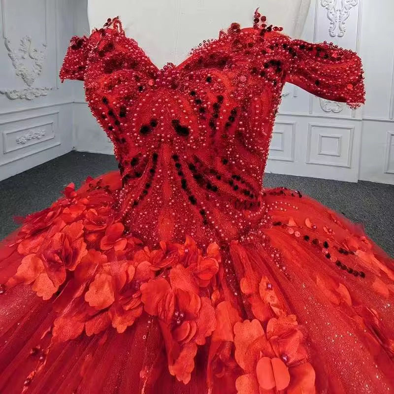 strapless open back dress Vintage Red Tulle Wedding Gown Mock Neck Beaded Princess Dress Viniodr –  Viniodress main image 1