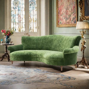 Canapé trois places en velours de style rétro <span class=keywords><strong>français</strong></span>, design créatif et courbé, avec structure en bois, idéal pour salon d'appartement spacieux, hôtel ou club. - Product Image 2