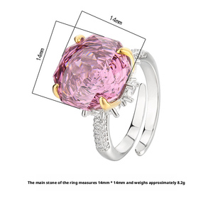 Gioielli alla Moda, Anello Ecologico in Rame Placcato Oro con Zirconia Cubica 14*14MM, Anello con Pietra Rosa per Donna, Elegante per Uso Quotidiano - Product Image 2