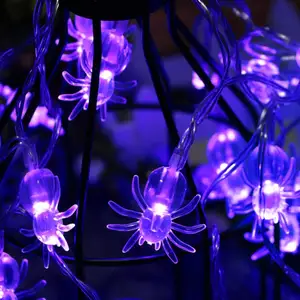 Hot Sale Waterproof Battery Operated Halloween Decorative 20 LED Purple Spider Light String For Home Garden Party Doorway