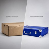 Boîte cadeau en bois personnalisée, style mallette, bleu royal, avec coins métalliques, fermoir et poignée pour coffret cadeau haut de gamme