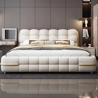Nouveau Lit en Cuir de Luxe Léger Style Italien 2024 180*200, Grand Lit Simple Moderne Haut de Gamme pour Chambre Principale de Grande Villa