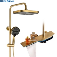 Olife Banos or Tiktok tendance salle de bain Gunmetal Piano clé numérique Led cascade pluie robinet de douche chaud froid ensemble de douche