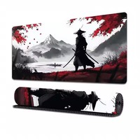 Tapis de souris de jeu en caoutchouc naturel Samurai Ink Art, épaisseur 3 mm, design montagne et forêt au coucher du soleil, pour bureau/usage quotidien, en stock
